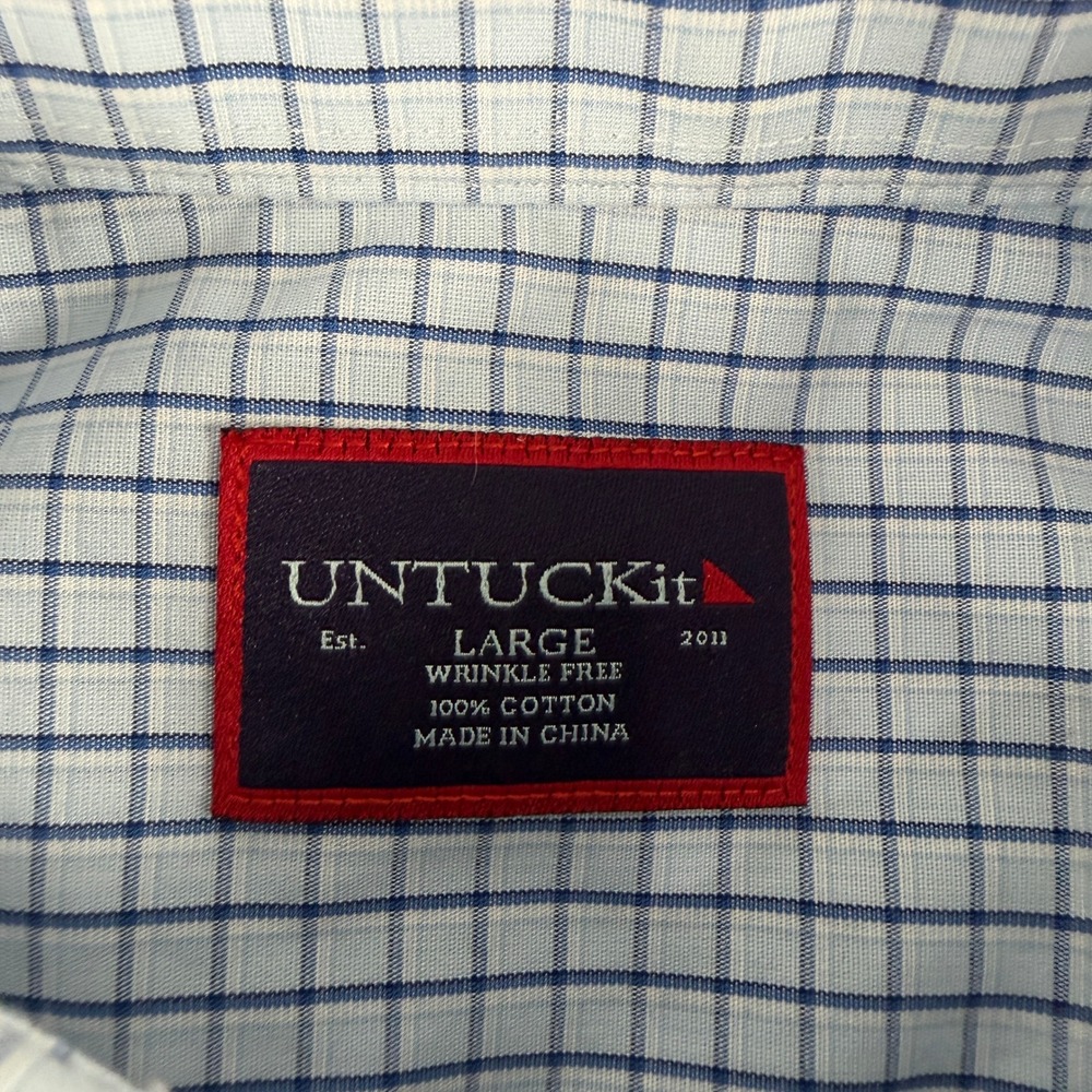 UNTUCKit Shirt Men L Blue Check Button Down Long Sleeve Wrinkle Free Regular Fit - Picture 3 of 11